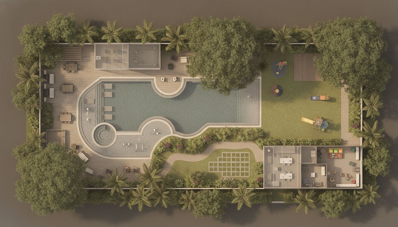 Artist impression of Riana Trees Residences facilities deck surrounded by greenery