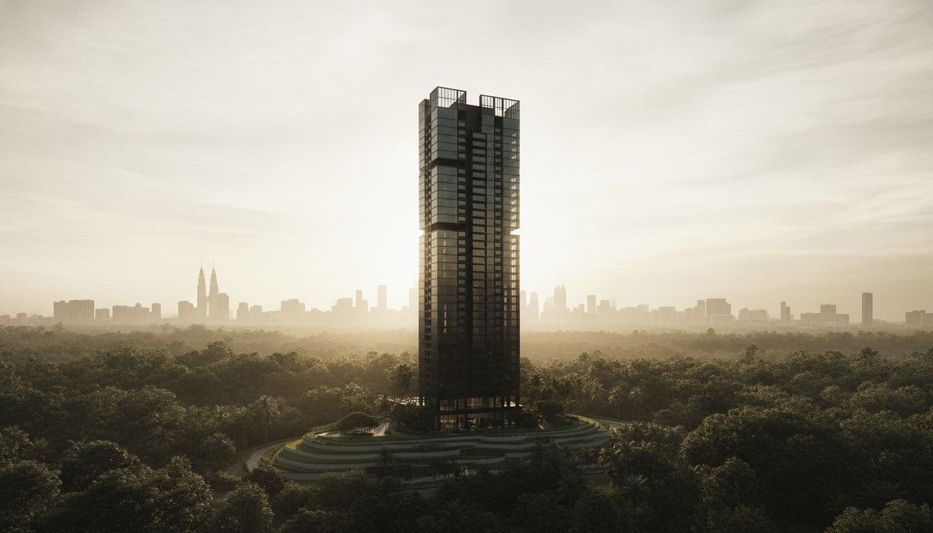 Enlace Suites artist impression with forest reserve and city skyline