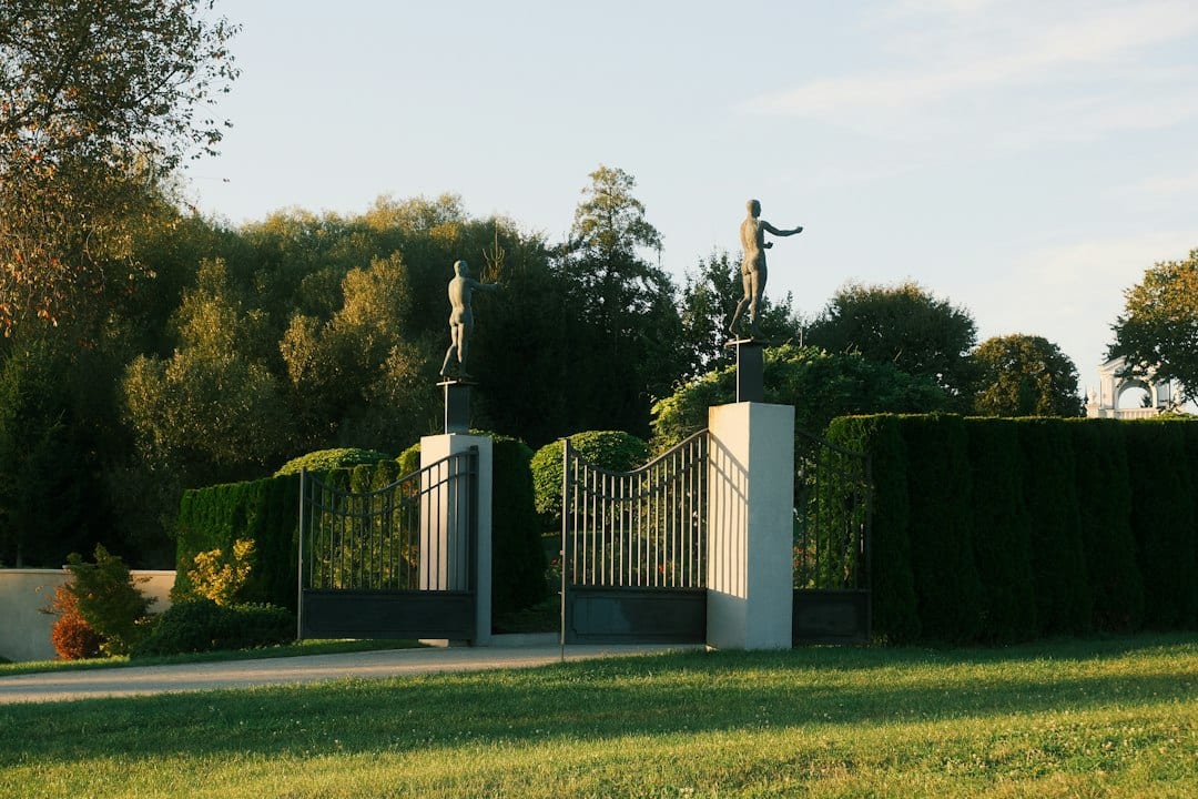 Grand entrance statement with landscaped greenery